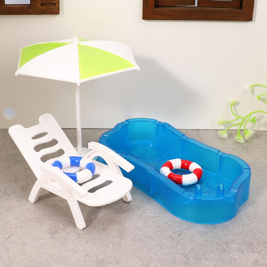 Miniature Beach Scene with Deck Chair Swim Rings for 1/12 Scale Dollhouse Furniture for Kids Imagination Creative Play