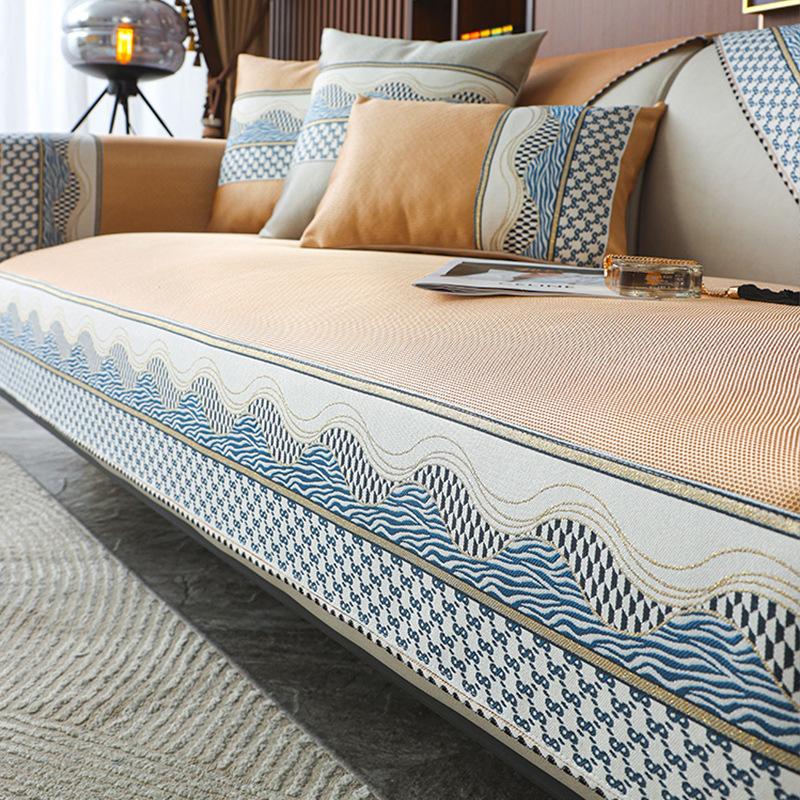 Summer Ice Silk Sofa Cushion Simple Modern Solid Color Non-Slip Seat Cushion Summer Light Luxury Wind Cool Mat Cover Towel