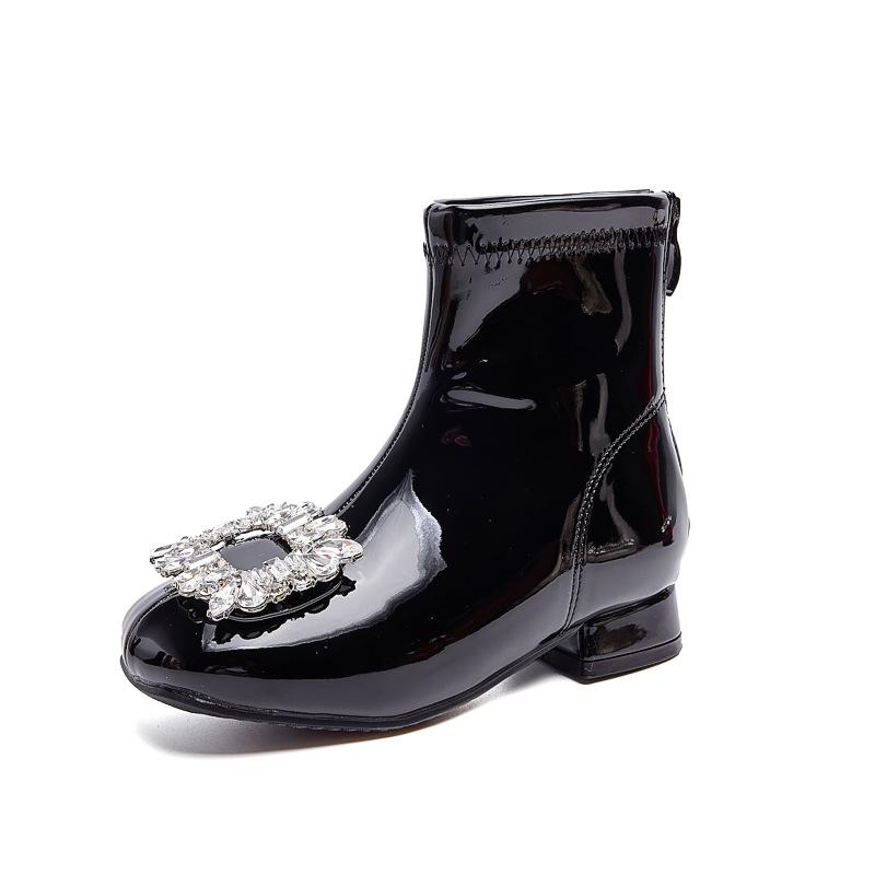 Girls Martin boots 2025 new autumn and winter red leather boots velvet baby boots little girl princess children's short boots