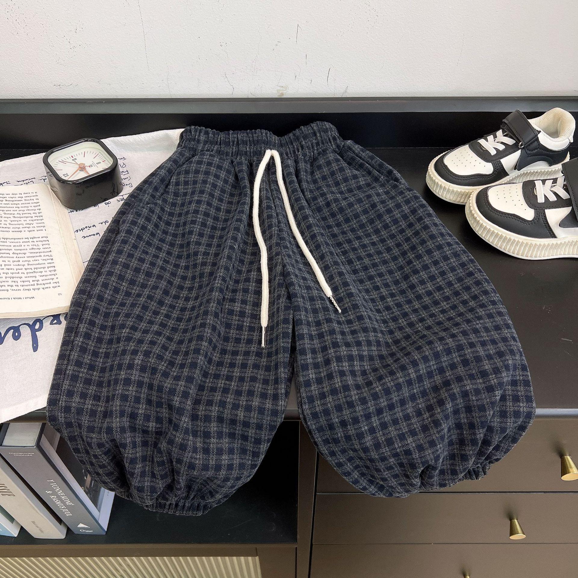 Kids  Korean Style Plaid Joggers: Lantern Loose Fit, Spring/Autumn Wear 90 cm