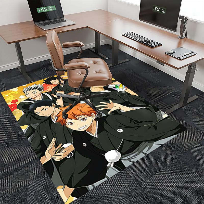 1pc Anime Cartoon Design Haikyuu!! Karasuno High School Volleyball Club Chair Mat Non-Slip Carpet for Office Home Decoration Living Room Bedroom Game