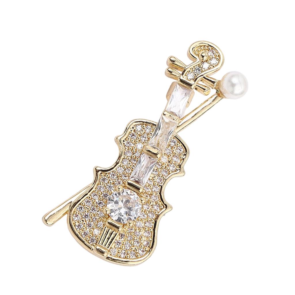 Elegant Vintage Violin Brooch Musical Instrument Jewelry Accessory for Trendy Women Men Alloy Rhinestones Gifts