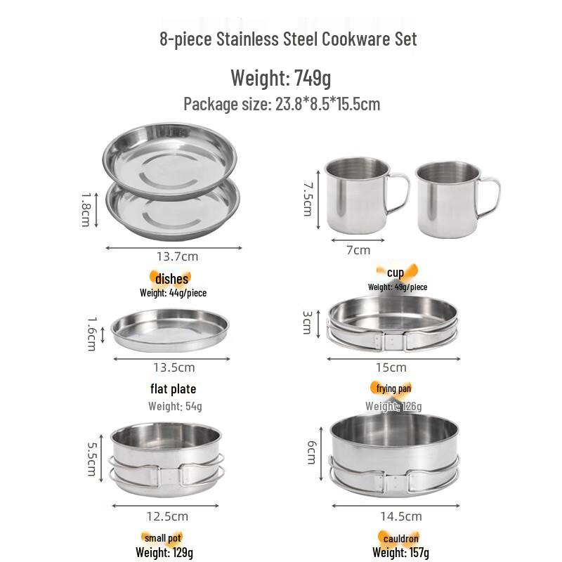 ZISIZ Outdoor 8-Piece Stainless Steel Cookware Set