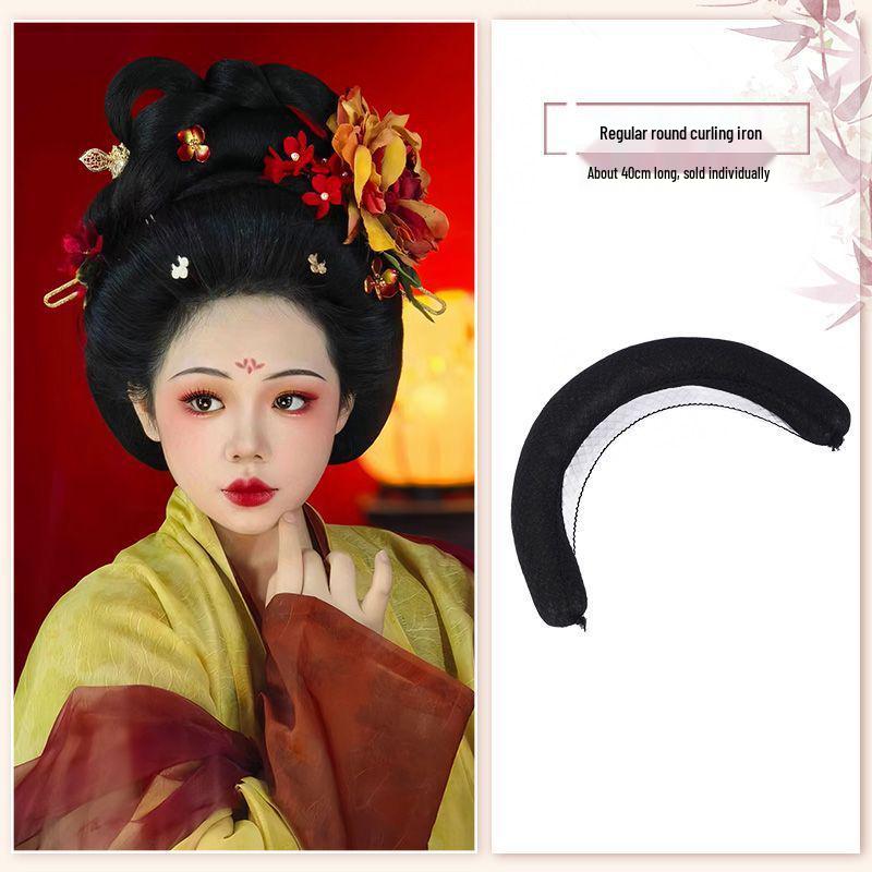 Tang Dynasty Wig Bag: Style-Ready Head-Covering with Side Ties, Hanfu-Inspired Round Hair Roller Pad.