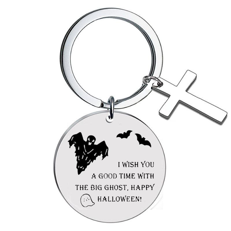 Edelstahl Schlüsselanhänger Geist Halloween Geschenk Europäischer und Amerikanischer Schriftzug Schlüsselanhänger Rucksackanhänger