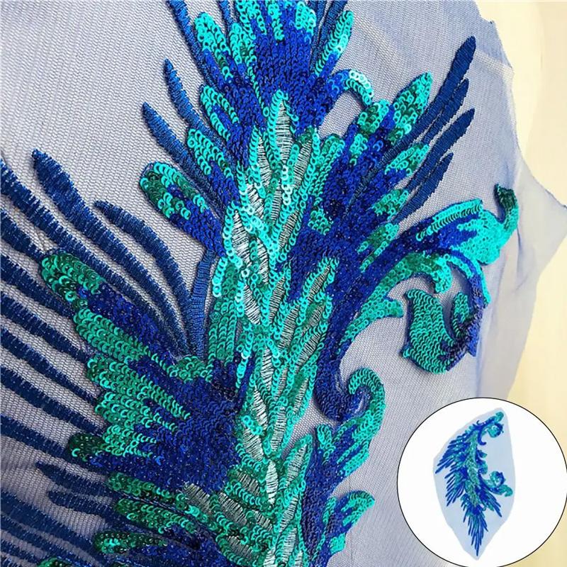 Embroidery Patches Sewing Accessories Feather Sequined Lace Craft Phoenix Tail DIY Sequins Patches