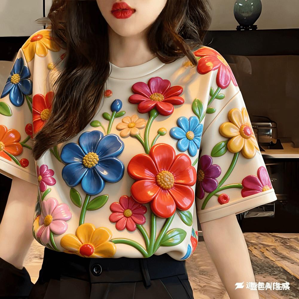 Leisure Flower Printed T-shirt - Suitable for Water Splashing Festival 2XS