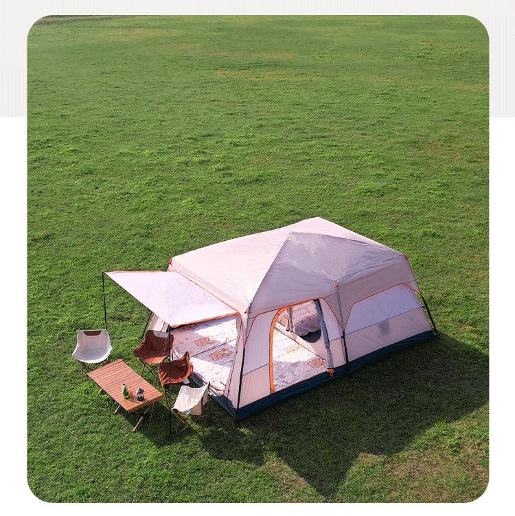 Large Double-Layer Stormproof Tent for 5-12 People - Two Rooms, Living Area, Foldable, Portable Outdoor Camping Equipment.