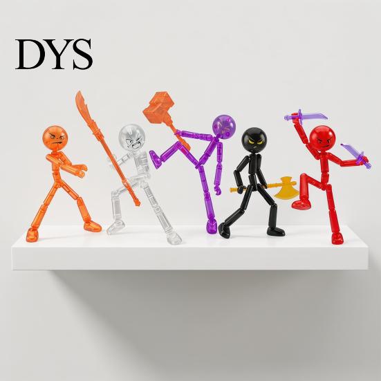 Desktop Action Figure 3/6Pcs Posable Stickman with Handheld Items Movable Joints Shape Toy Fidget Decoration Gift for Collectors Figures Accessories
