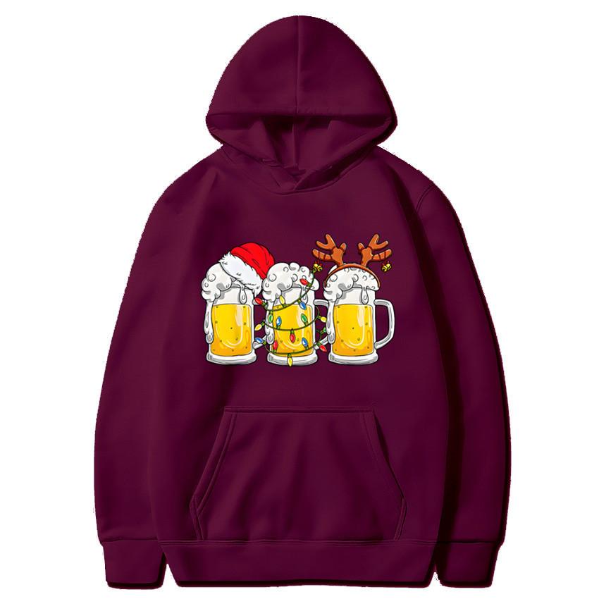 Weihnachts-Bierkrug-Print Hoodie Winter Lässig Fleece Locker Langarm Pullover Kapuzensweatshirt für Damen Herren