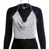 European & American Fashion Rhinestone Chain Strap Deep V Backless Crop Top