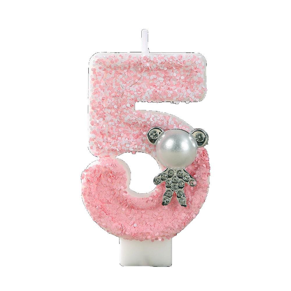 Pearl Teddy Bear Number Candles for Birthday Party Decoration - Handmade DIY Creative Candles.