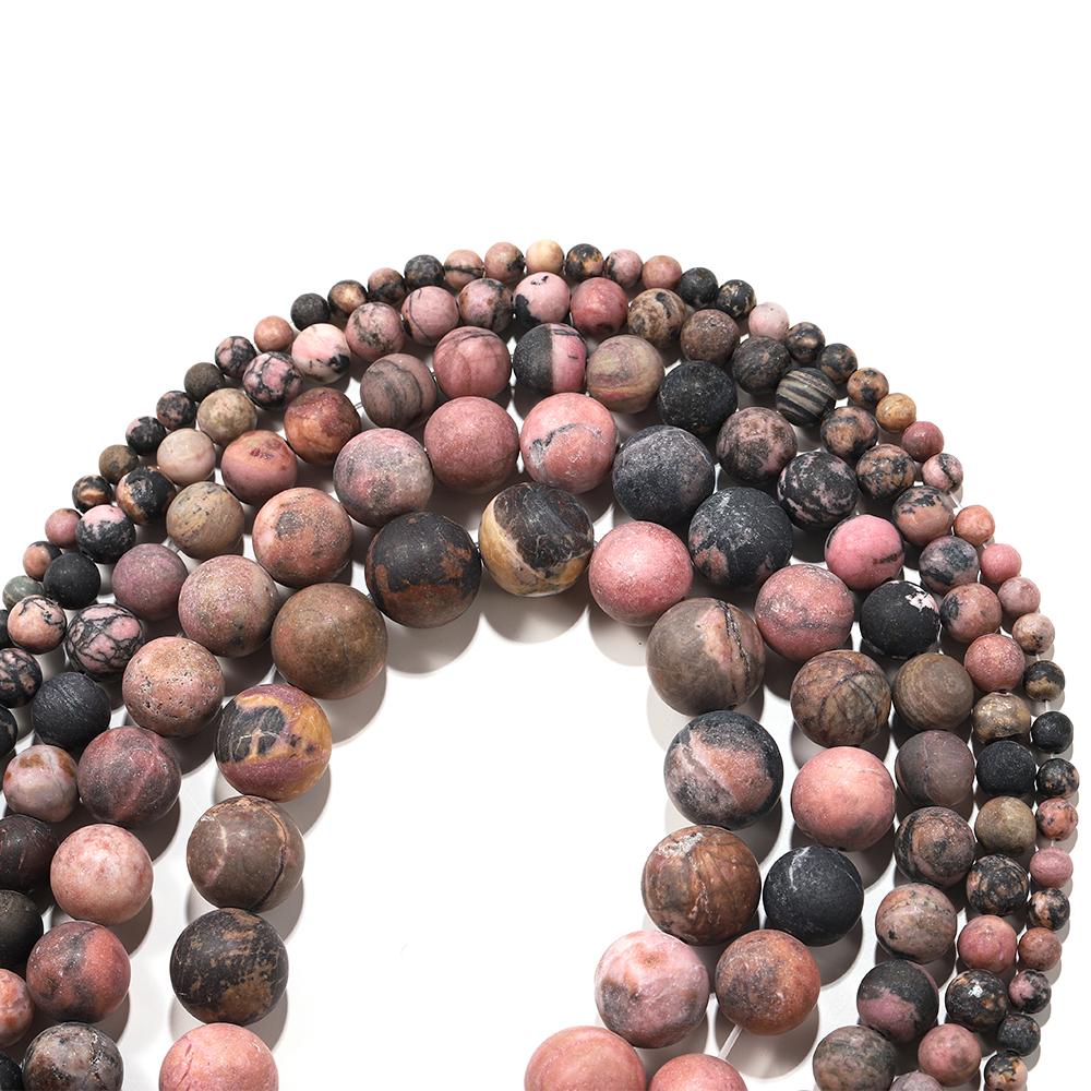 

6/8/10/12mm Natural Matte Black Red Lace Rhodonite Stone Beads Dull Polish Round Loose Spacer Bead Diy For Jewelry Making 4mm x 92pcs