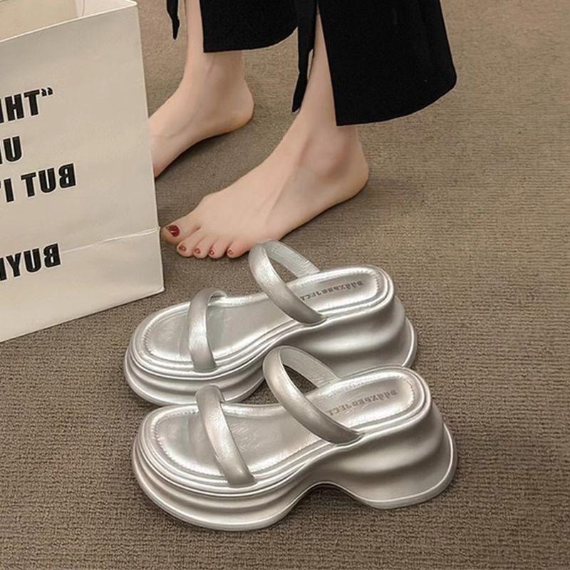 Slippers Women's Summer Outer Wear Fashionable Thick Bottom with Skirt Height Increase New High-end High-heeled Beautiful Cool Slippers