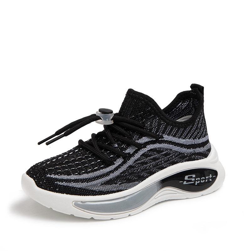 

Kids Breathable Fly Mesh Sneakers Drawstring Buckle Thick Sole Casual Sports Walking Shoes 26 чёрный