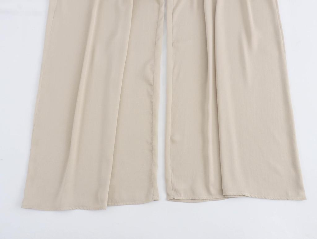 Wiosenne Damskie Spodnie z Jedwabnego Satynu z Elastycznym Pasem i Szerokimi Nogawkami - Stylowe i Wyszczuplające