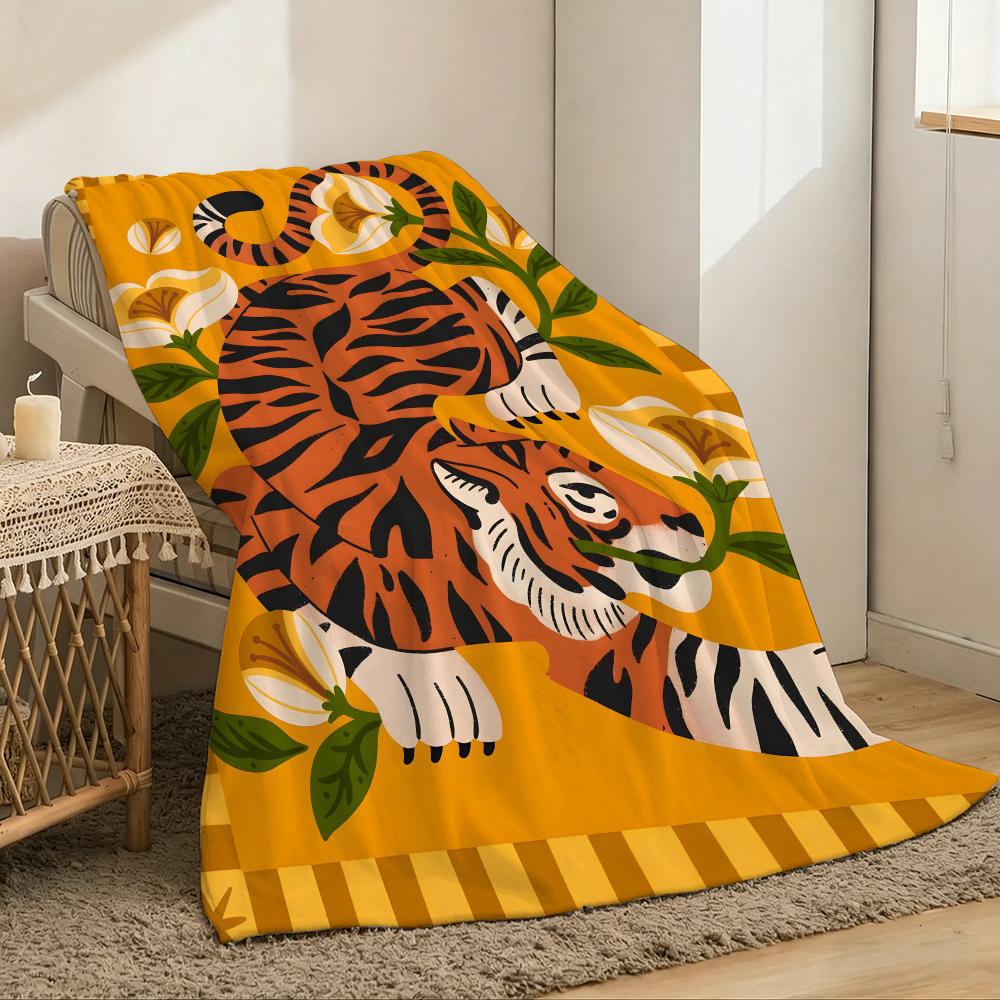 Tiger Throw Lightweight 240g Flannel Blanket Soft Skin-friendly for Summer Cooling