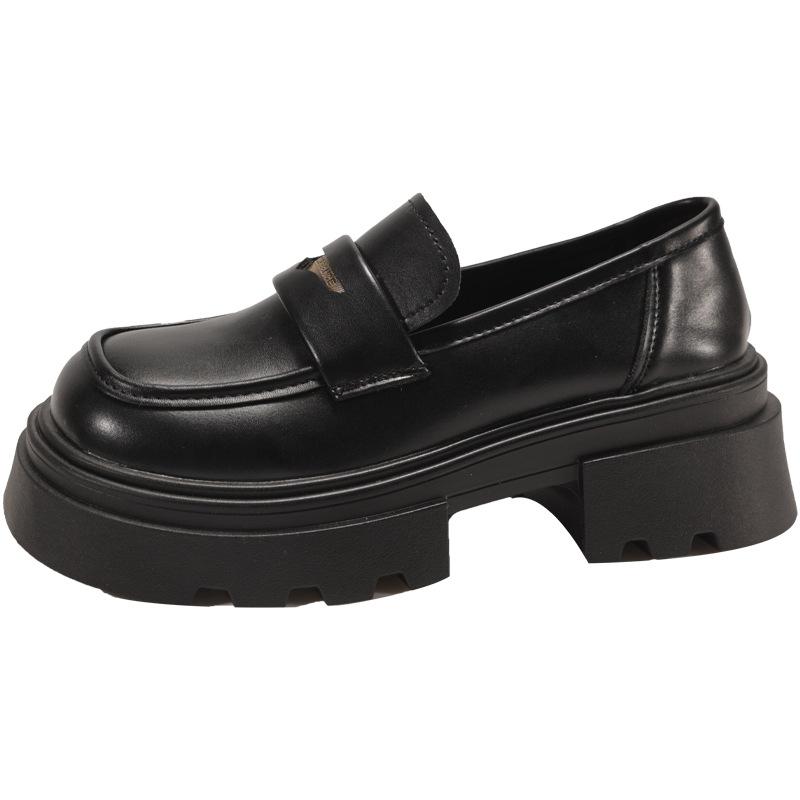 

Black French retro British style loafers women s 2025 new autumn and winter jk versatile platform one-pedal small leather shoes 35 матовый черный