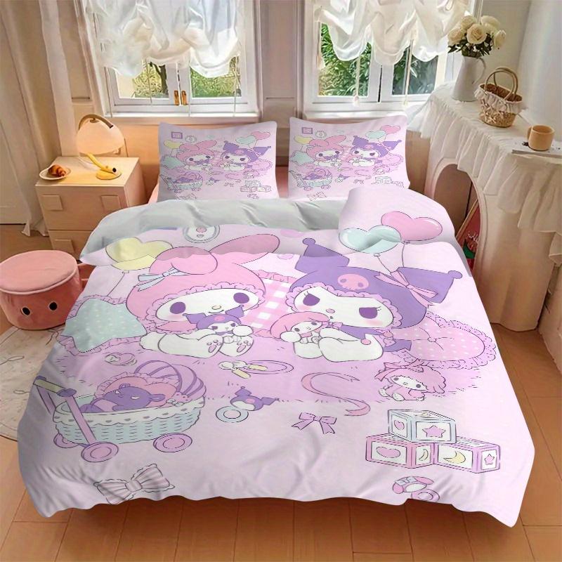 3pcs Casual My Melody & Kuromi Bedding Set - 1 Soft Quilt Cover + 2 Pillowcases, Machine Washable - Suitable for All Seasons, Perfect Gift F
