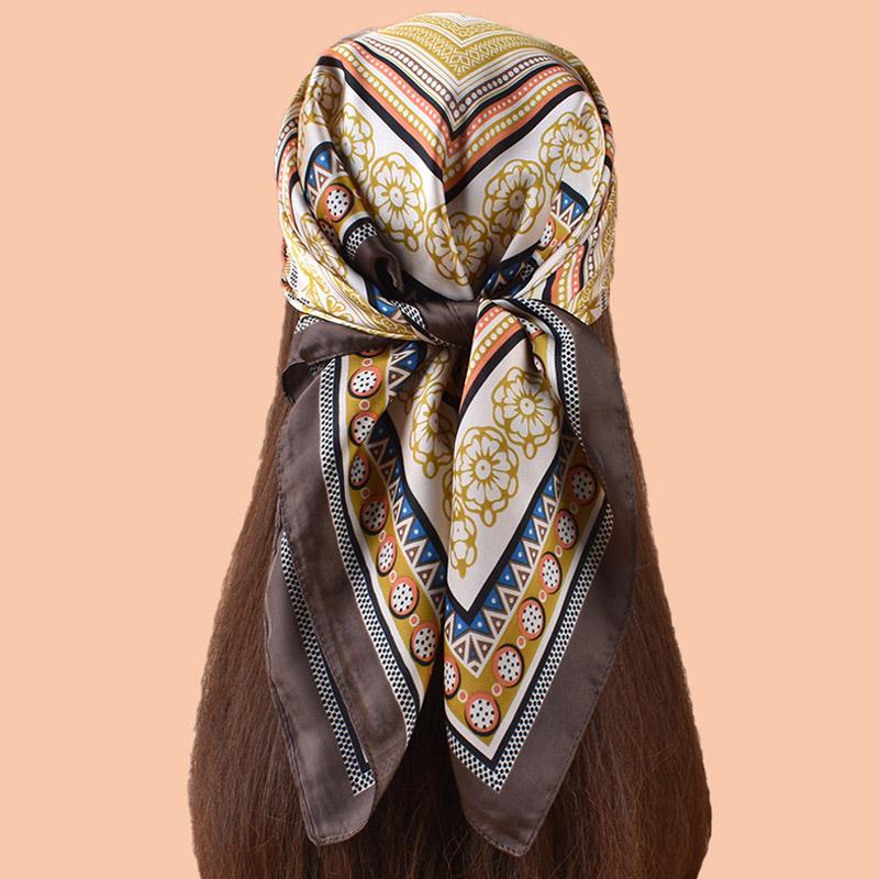 High Quality Summer Hijab Scarf Women Silk Imitation Neckerchief Hair Bands Foulard Woman Shawls Wraps Ribbon Square Bandanas