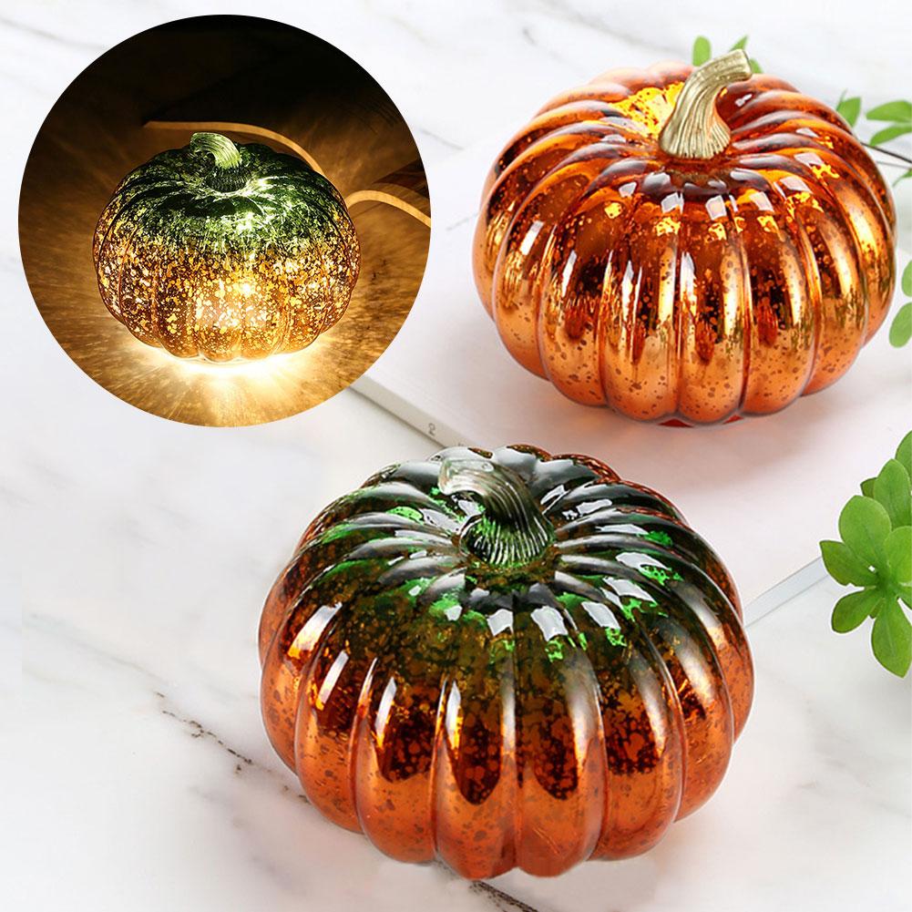 LED Pumpkin Lantern Halloween Glass Pumpkin Shape Lantern Home Halloween Decor Pumpkin Lights Lamp