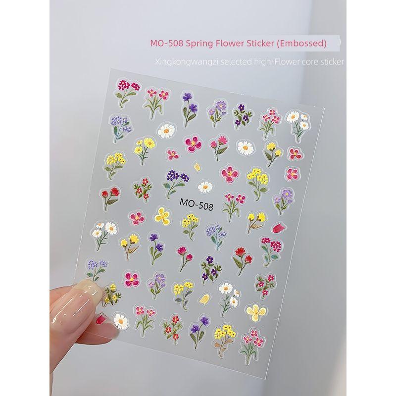 

Spring Small Flower Nail Stickers 2025 New Arrival Color Five Petal Flower Cute Small Floral Relief Nail Sticker Flower Ornaments MO-508 Spring Flower