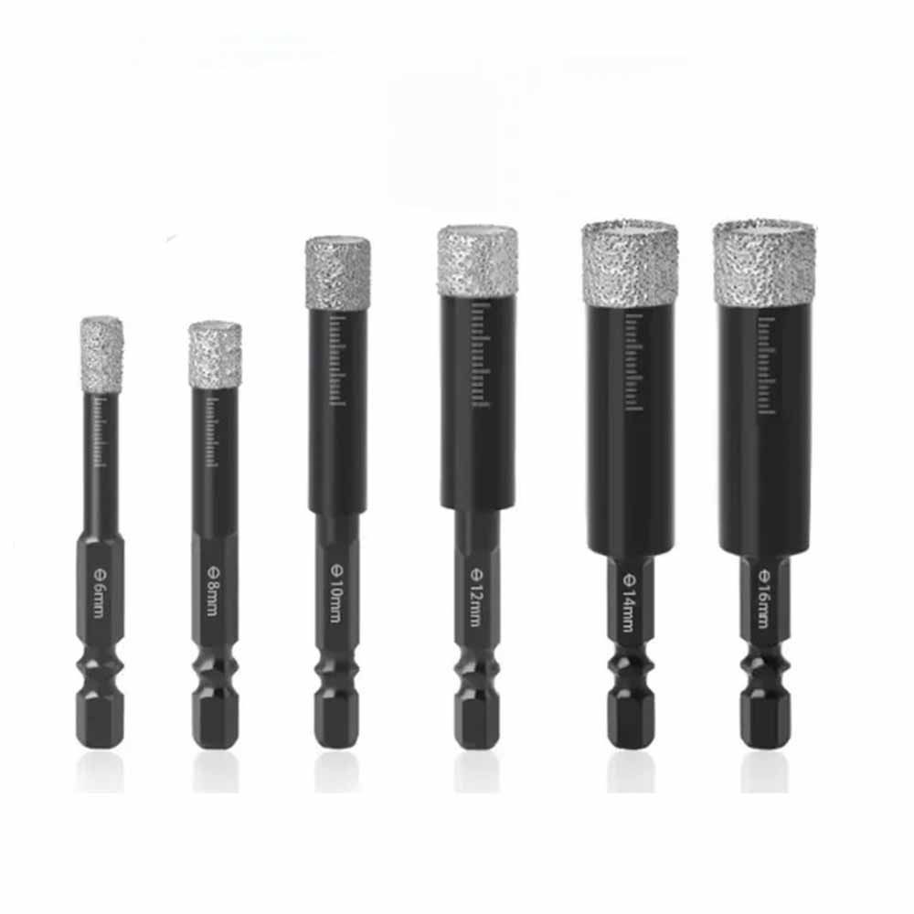 6Pcs Dry-drilling Hexagonal Brazed Drill Bits Set Hex Shank Tile Drill Bit Porcelain Drilling