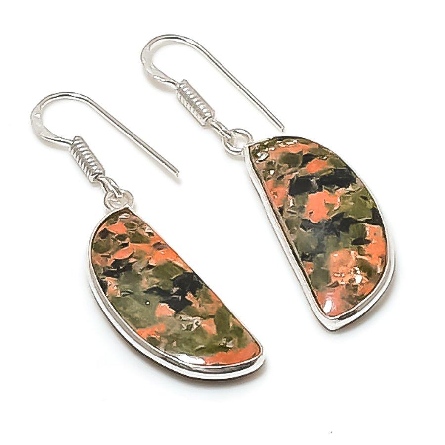 Натуральный Унакит Камень Ручная Работа Серьга из Стерлингового Серебра 925 пробы 1,73  AE-11550