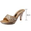 Fashion Summer Women Sandals Rhinestone Women Shoes Sexy High Heels Shoe Ladies Sandalias Gold Silver Women Slippers Heeled Sandals Sexy