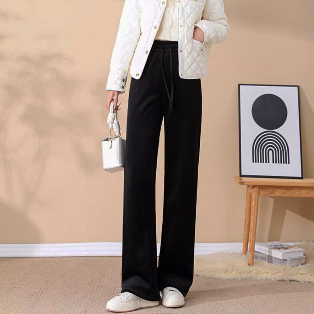 

Женские брюки из вельвета и бархата, повседневные спортивные брюки с широкими штанинами для женщин, корейская зимняя одежда 2024 года, спортивные штаны, плотные брюки L чёрный