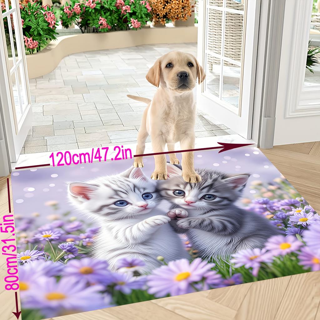 1Pcs Anti Fatigue Kitchen Rugs,  Purple Flower Print Waterproof Non-Slip Thick Cushioned Kitchen Mat Heavy Duty Comfort Standing Mat for Kitchen
