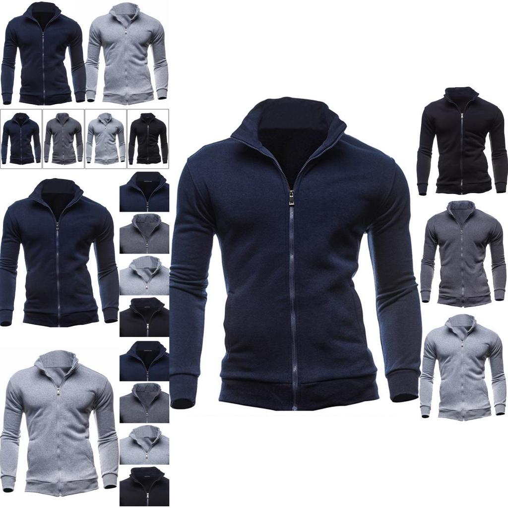 Men's Winter Zip Up Jacket With Stand Collar Ideal For Gym And Outdoor Activities