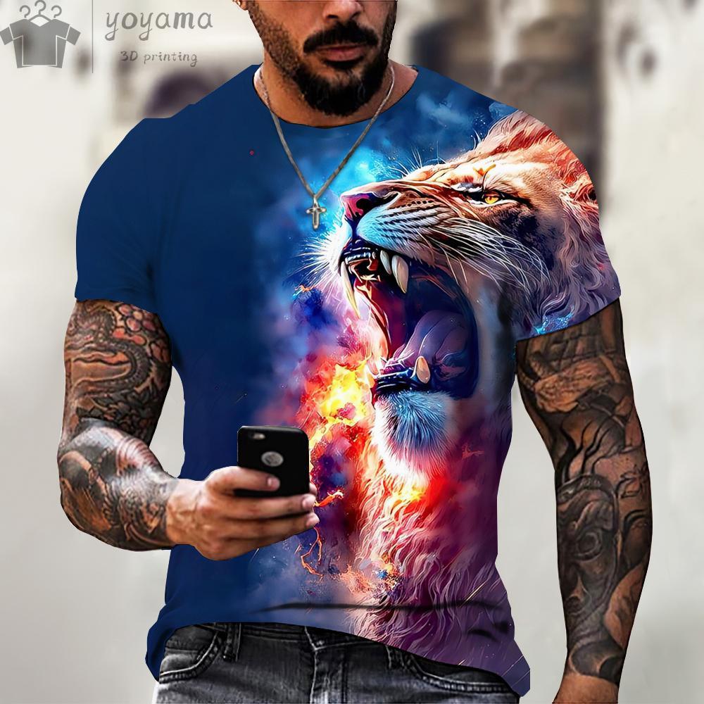 

Men s Summer Lion Print Short Sleeve Lion Graphic Tees Men s Summer Clothes Oversized T shirt Men Short Sleeved T-shirt for Men 6XL
