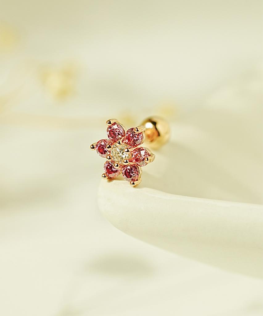 Minimalpiercing 14K Moissanite Diamond Color Lovely Flower Piercing Earrings