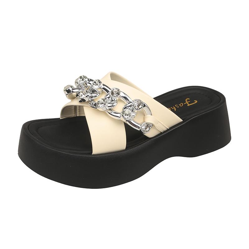

Fashion Platform Cross Sandals and Slippers for Women in Summer, New Internet Celebrity Fashion Round-toe Open-toe Platform Flip-flops 35 бежевый