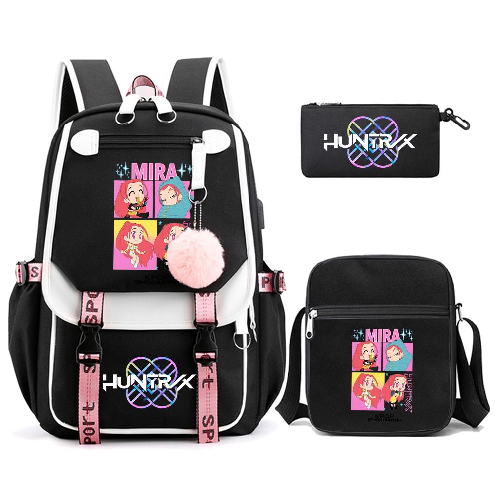 3Pcs/set Anime K-pop Demon Hunters Printed Backpack with Shoulder Bag for Teenager Student Girl Boy Bookbag Large Capacity Travel Bag Kid Gift