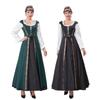 Stylish Renaissance Inspired Square Neck Dress Set In Rich Colors For Theatrical Performances