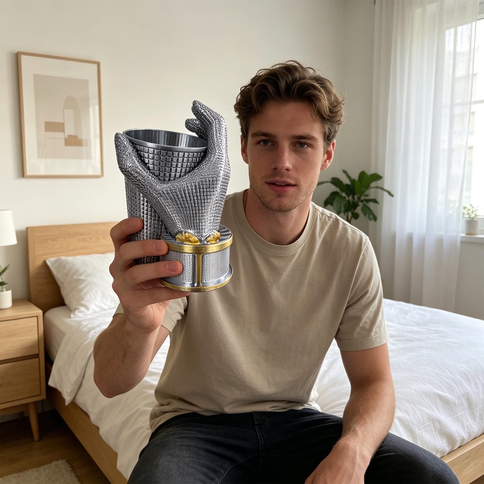 

3D Printed Movie Hand Shape Popcorn Bucket Large Capacity Reusable Decorative Storage Container for Home Theater Snack Use one size серебряный