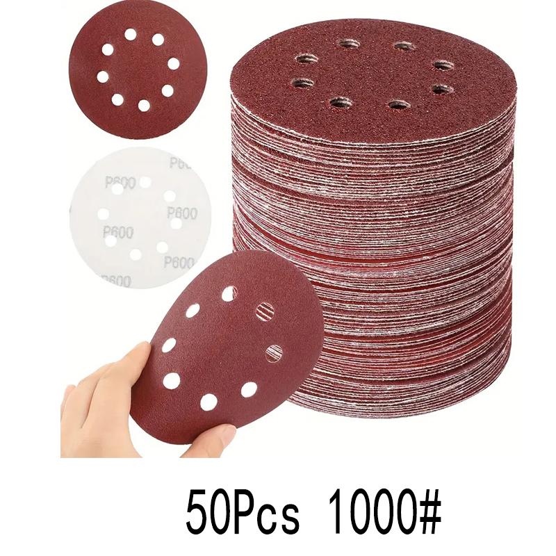 50pcs 5 Inch 8 Hole Hook And Loop Sanding Discs Sandpaper, 60 120 180 240 400 Grits Sand Paper For Random Orbital Sander