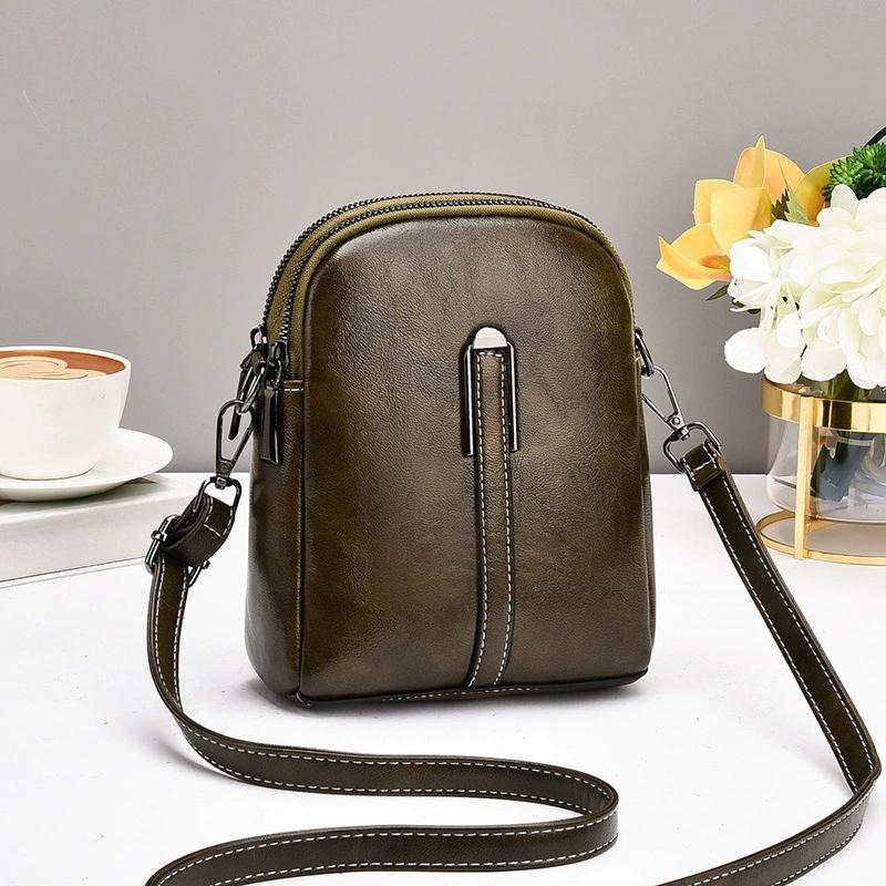 Borsa Piccola a Tracolla da Donna Retrò in Ecopelle con Doppia Cerniera Tracolla Regolabile Tasche Multiple con Zip