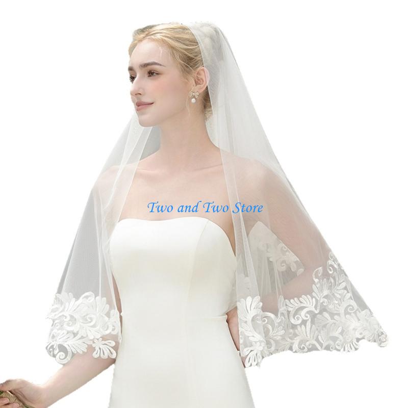 HX6F White Lace Applique Bridal Veils Effortless Elegance For Classic Weddings