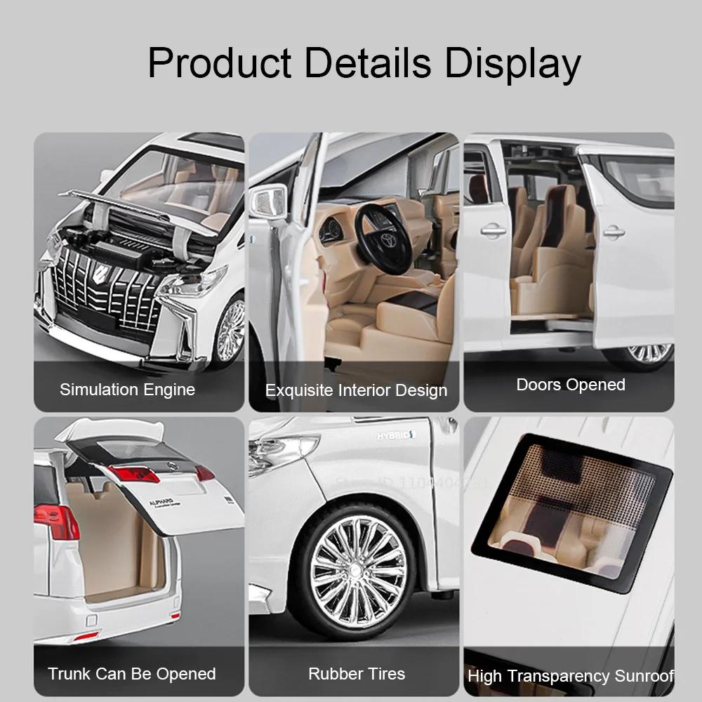 1:24 Alphard RAV4 Modello in Lega Giocattoli Auto Diecast 6 Portiere Aperte Suono Luci Pull Back Sterzo Ruota Anteriore Veicoli per Regali Adulti