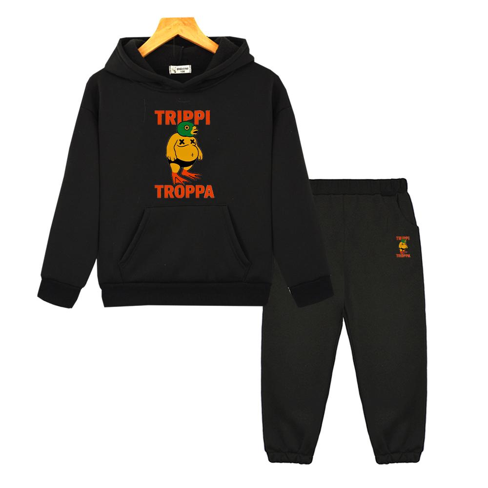 Italian Brainrot Autumn Anime Hoodie Fleece Sweatshirt Jacket 2pcs pullover+Pants Boys Girls Hooded Sets Kids Boutique Clothes