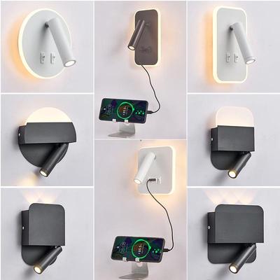 Modern Minimalist Indoor LED Wall Lamp with USB Reading Light for Bedroom or Living Room.