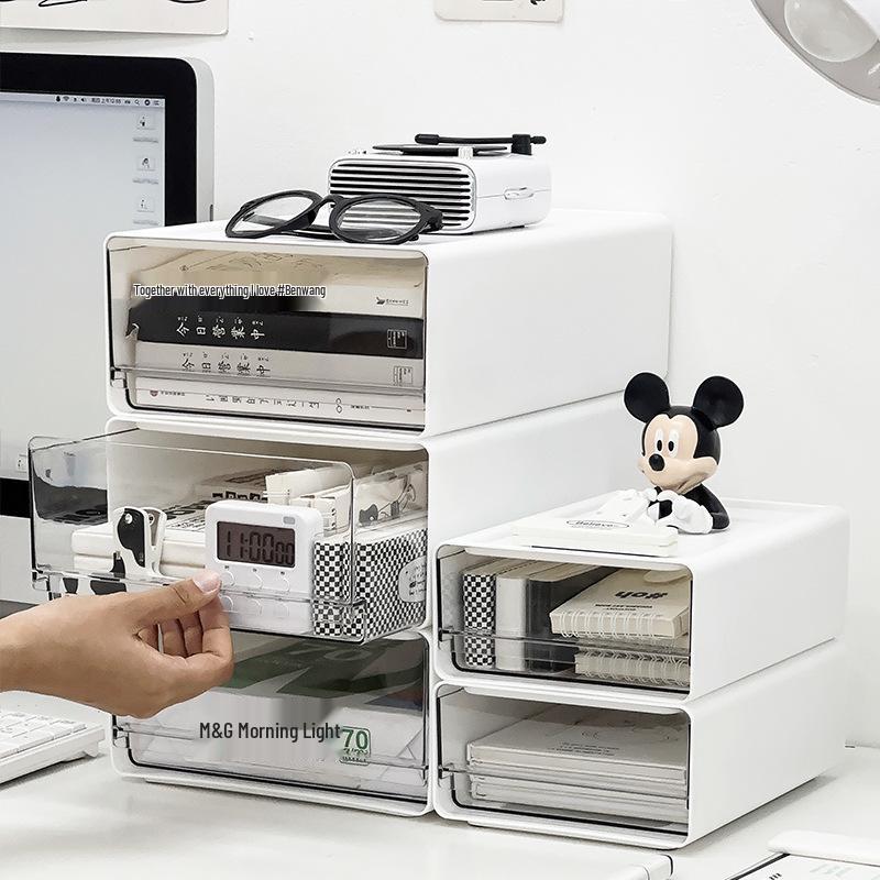 Transparent Desktop Storage Organizer with Stackable Drawer for A4 Files