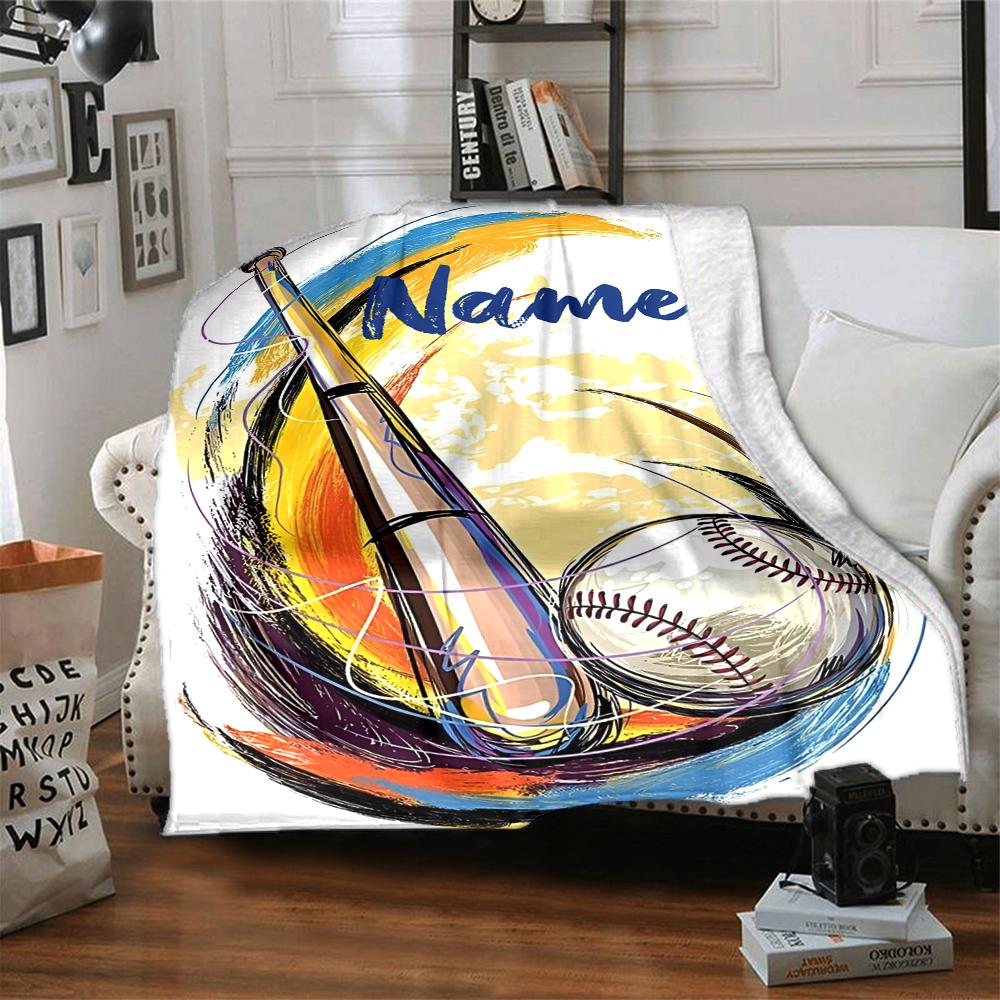 Custom Name Baseball Theme Printed Blanket - Perfect for Couch, Bed, Travel & Outdoor Use | Machine Washable, Cozy & Durable.
