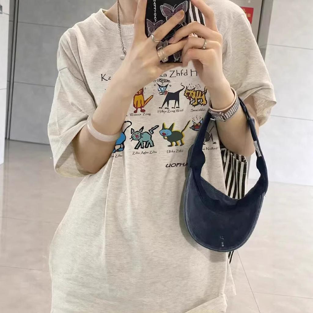 American cotton short-sleeved t-shirt women's summer new loose large size fat mm design sense niche half-sleeved thin top