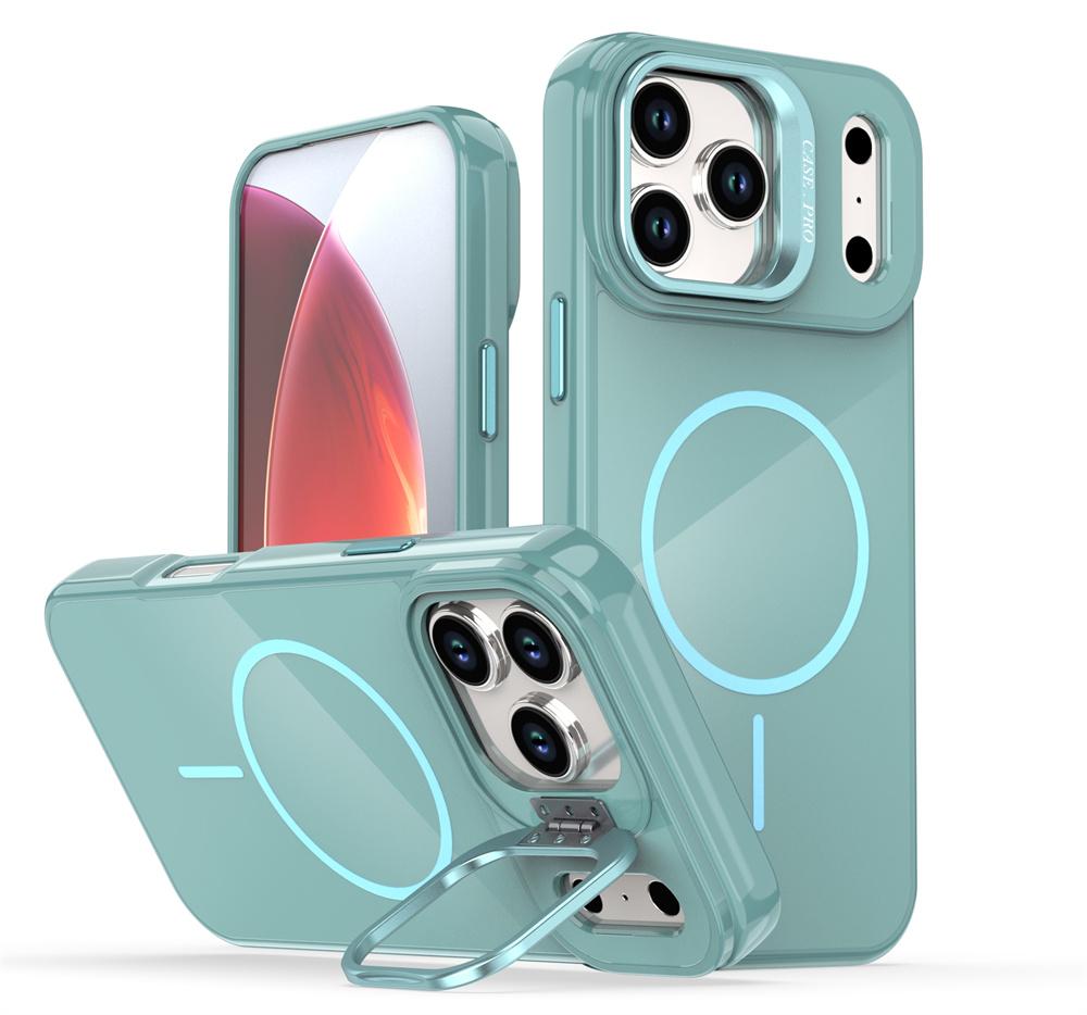 Metal Lens Stand Magnetic For Magsafe Phone Case For iPhone 17 Pro Max Air 16 Plus 15 14 13 12 11 Silicone Wireless Charge Cover
