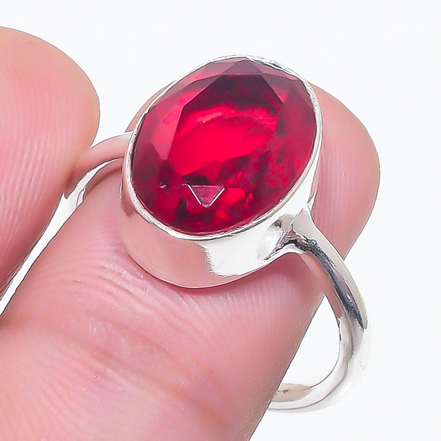 Natural Garnet Gemstone Handmade 925 Sterling Silver Jewelry Ring Size 7 N8A34