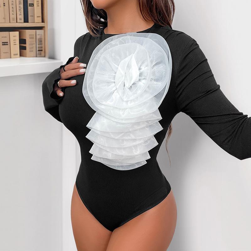 

Сексуальное женское новое осенне-зимнее базовое боди с длинным рукавом контрастного цвета S чёрный